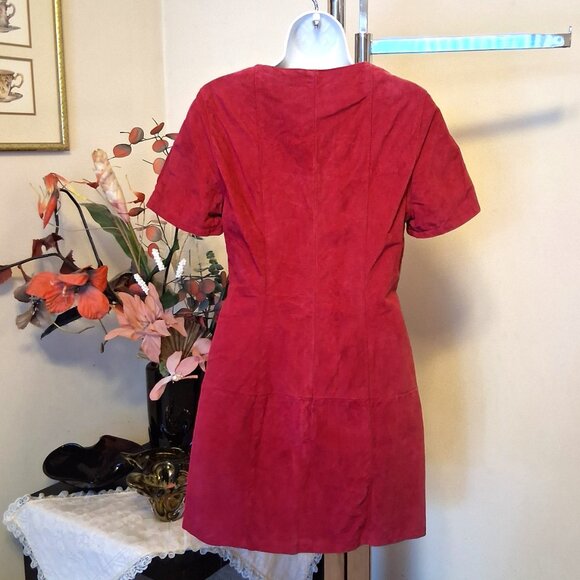 Preowned J. Michaels Women's Well Design Tailored Pink Suede Leather Lined Dress - Picture 6 of 9